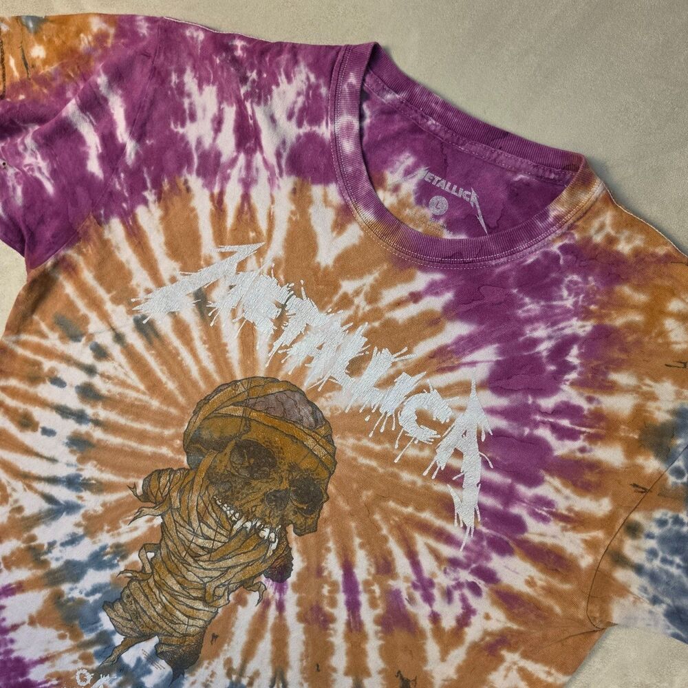 Metallica Graphic Shirt Mens Large Tie Dye Music Concert Y2K Festival Skull